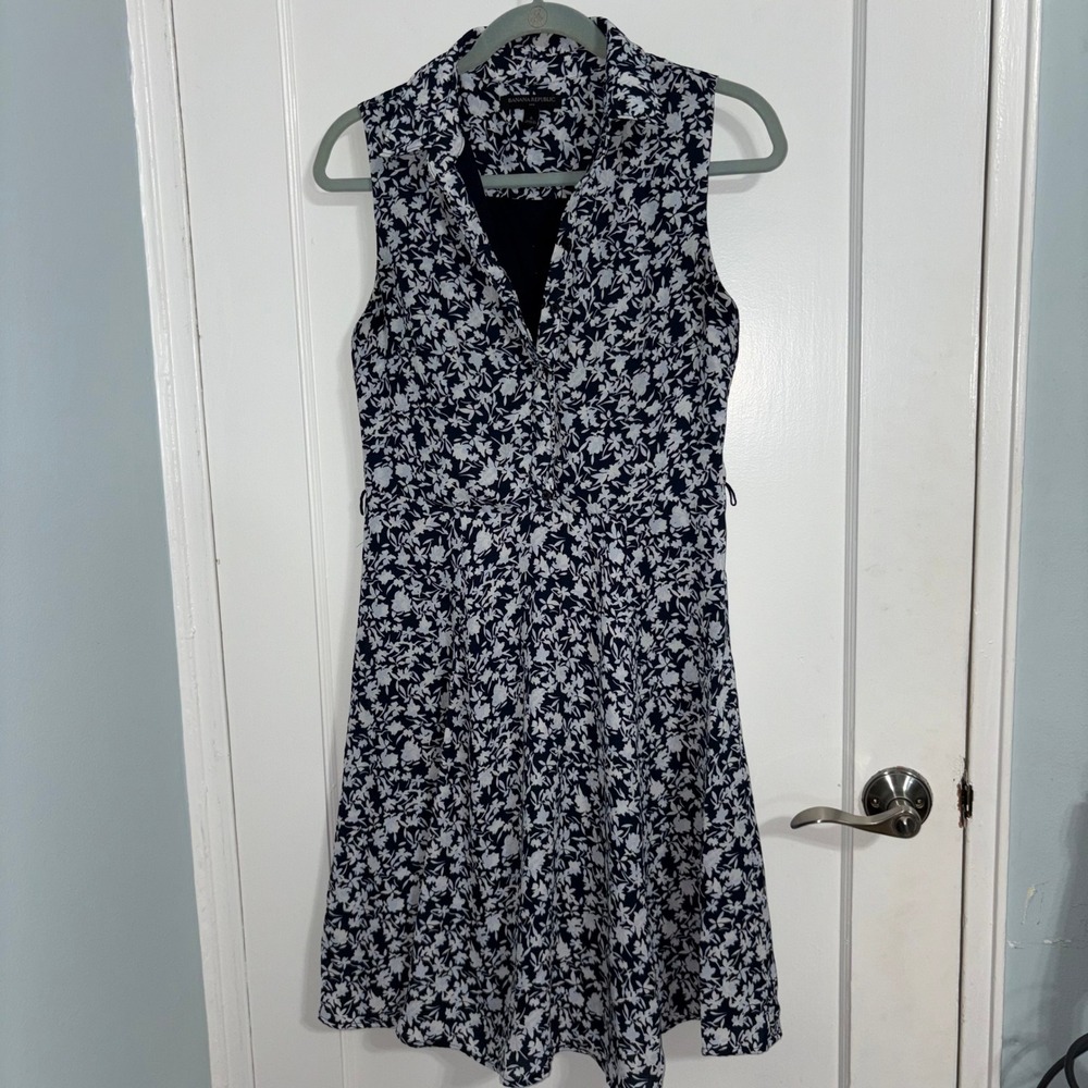 Banana Republic Navy Blue White Floral Sleeveless Fit and Flare Dress Size 6 - Picture 4 of 16
